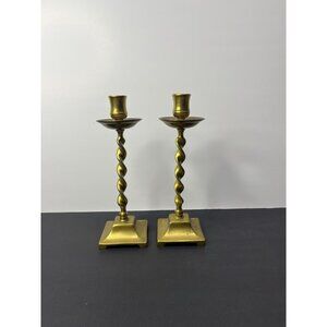 Solid Brass Barley Twist Candlestick Holders Pair 8inch